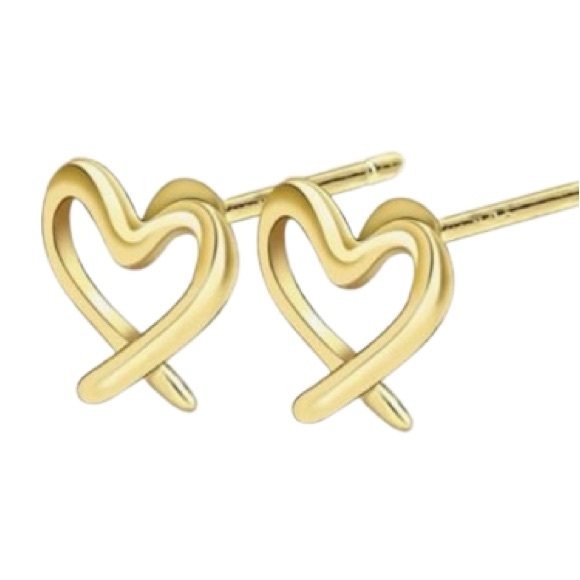 Jewelry - Gold Plated Sterling Silver Heart Stud Earrings